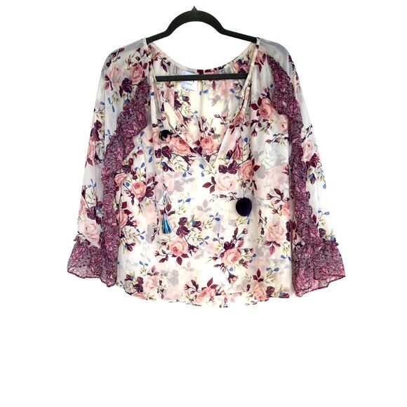 Misa Los Angeles  Sia Chiffon 3/4 Sleeve Ruffle Floral Printed Blouse Size M - Picture 3 of 8